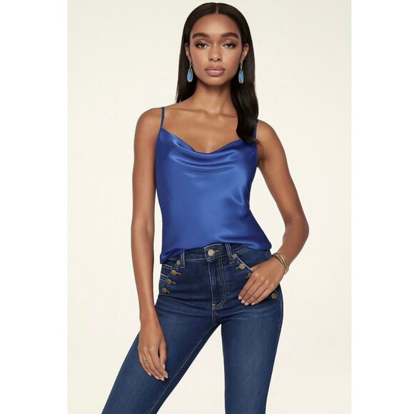 Ramy Brooks NWT Abigail Blue Cowl Neck Satin Blouse Tank Top Cami size XL - Picture 14 of 14